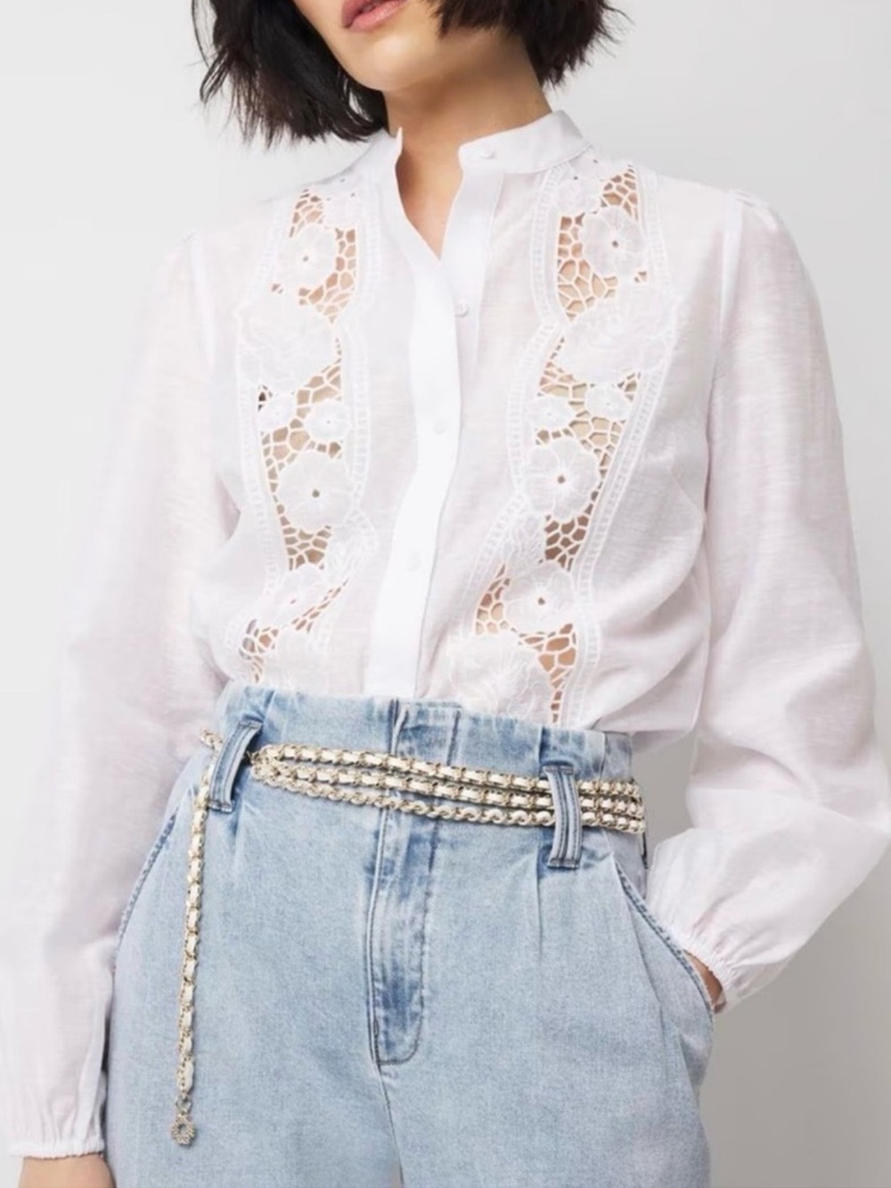 WHBM ECRU CHAIN WOVEN LEATHER BELT